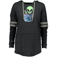 Alien Pocket   UFO from Cosmic Space Peace sign Ladies Hooded