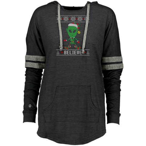 Believe Alien Elf Ugly Christmas Sweater Style Ladies Hooded