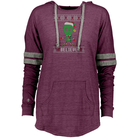 Believe Alien Elf Ugly Christmas Sweater Style Ladies Hooded