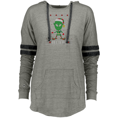 Believe Alien Elf Ugly Christmas Sweater Style Ladies Hooded