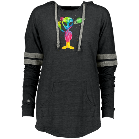 Alien Tie Dye Peace Planet -Distressed Retro Ladies Hooded