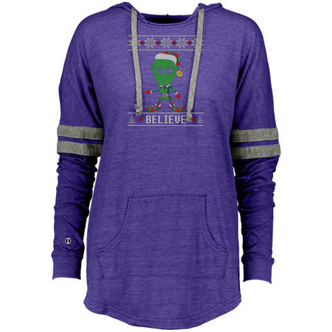 Believe Alien Elf Ugly Christmas Sweater Style Ladies Hooded