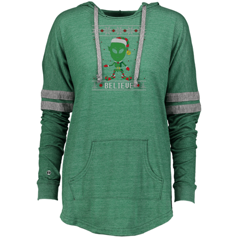 Believe Alien Elf Ugly Christmas Sweater Style Ladies Hooded