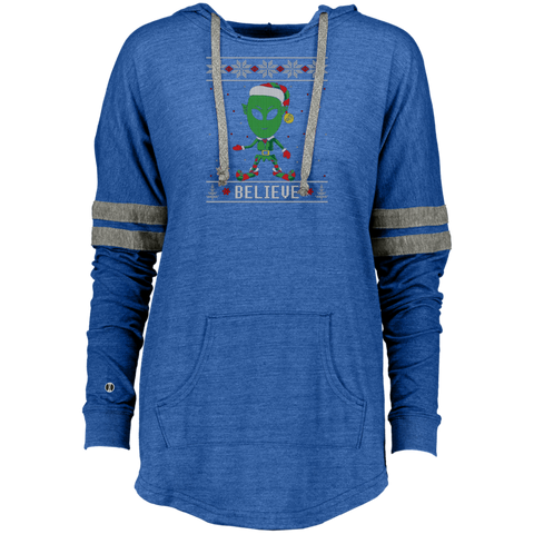 Believe Alien Elf Ugly Christmas Sweater Style Ladies Hooded